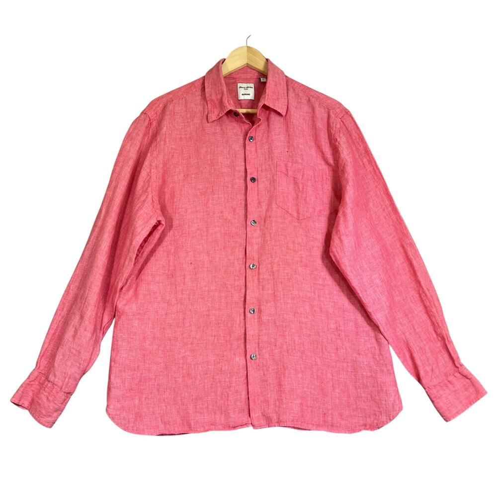 Baird McNutt Shirt Size Large Red Murano Linen Button Up Classic Preppy Beach